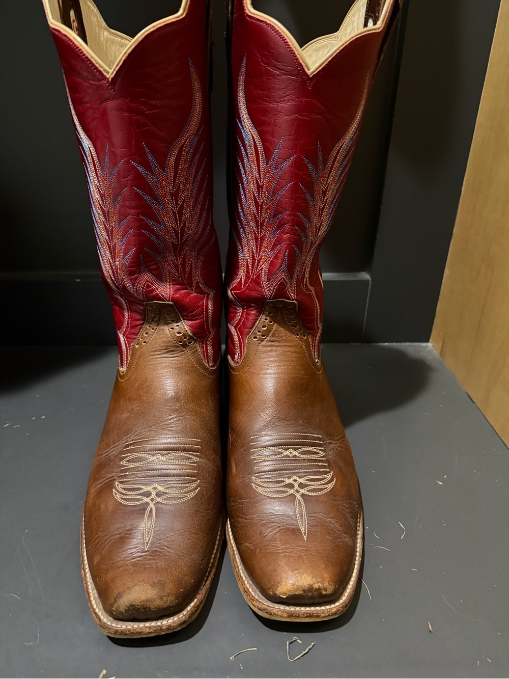 Rios of Mercedes Brown Leather Boot with Red Embroidered Shaft Cowboy Boots